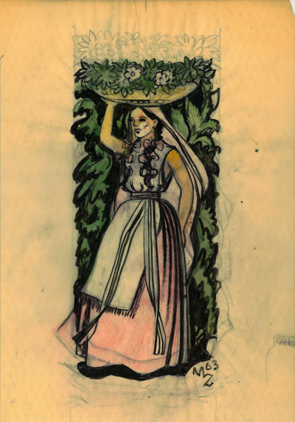 Original artwork by Zornes, created for the Mexican Players troupe of the Padua Hills Theater.