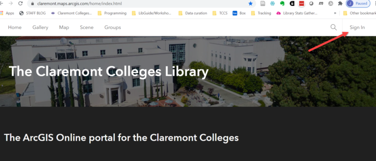 Claremont ArcGIS Online Portal screen