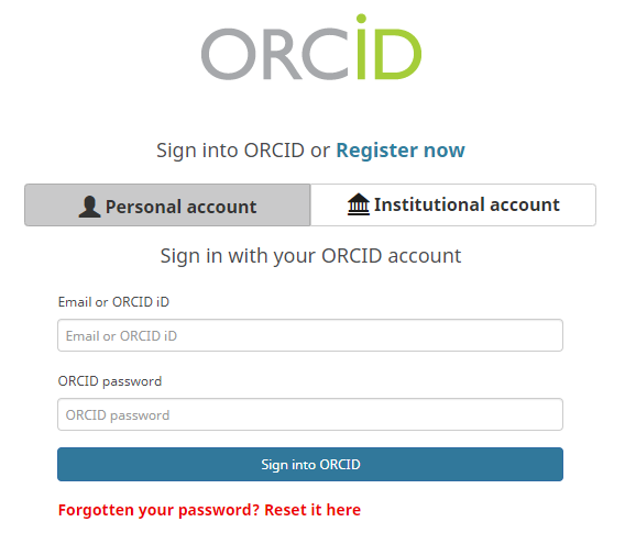 Dryad log in screen with ORCiD login