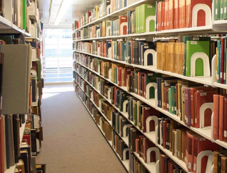 Picture of library shelves with books