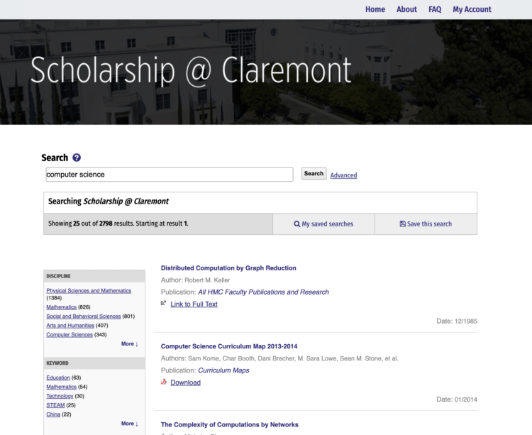 Scholarship@Claremont search results for 'computer science'