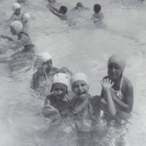 Children in swimming pool photo from Marilyn Noble Scrapbook