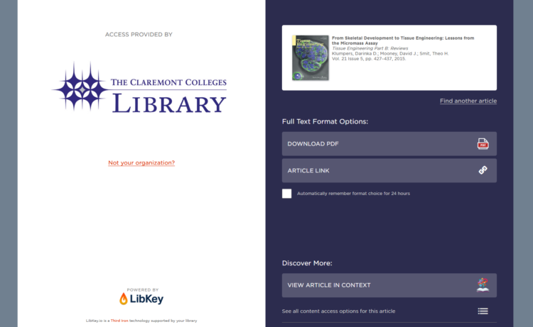 Screenshot of webpage showing LibKey link features