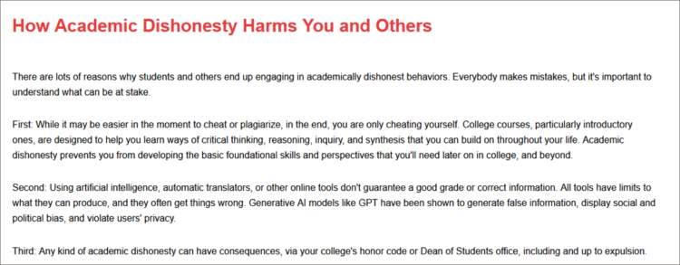 Screenshot of Academic Integrity Tutorial